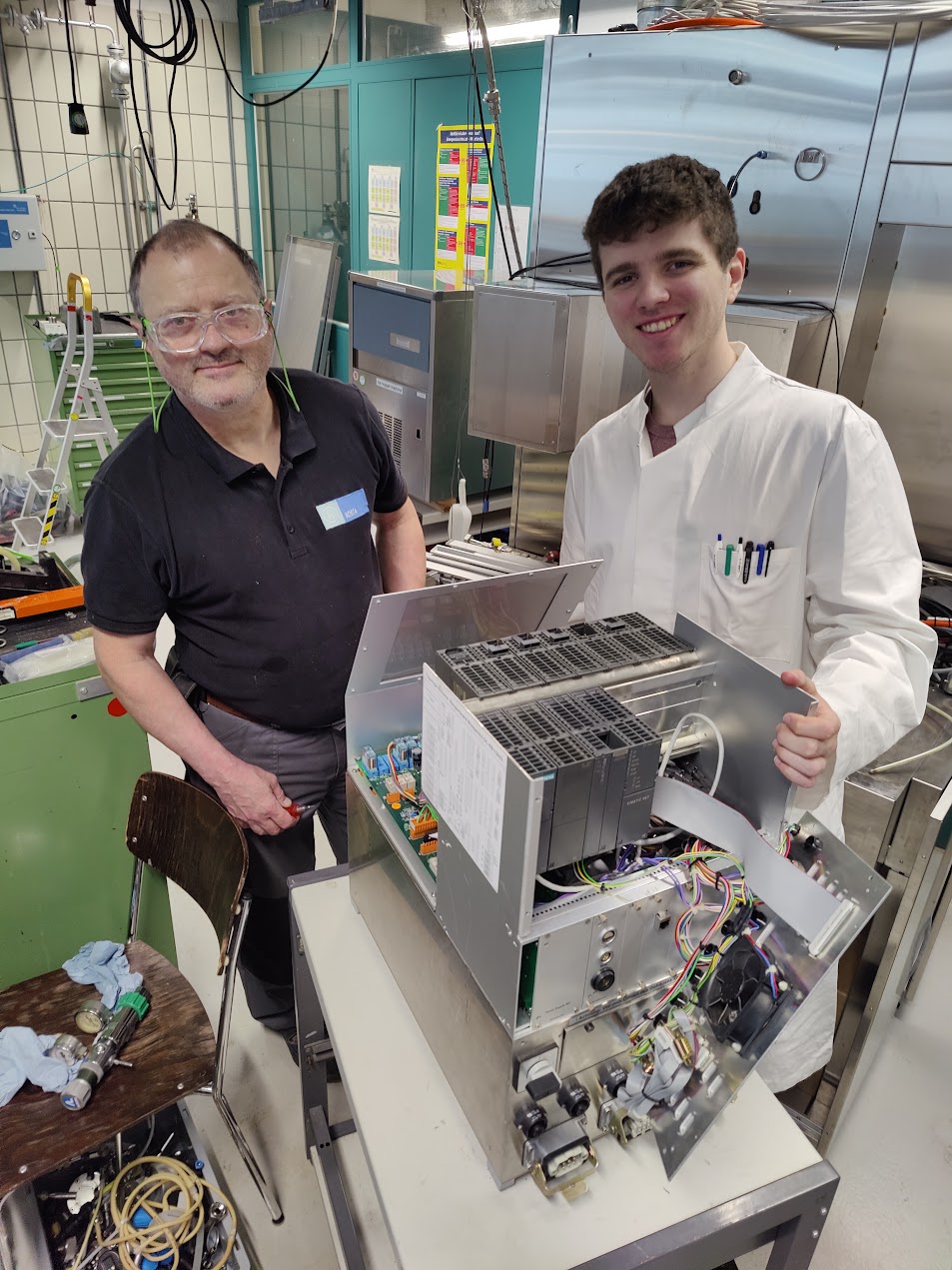 Enlarged view: Peter Bigler and Dan Macken working on advanced reactors (Photograph: Dan Macken).